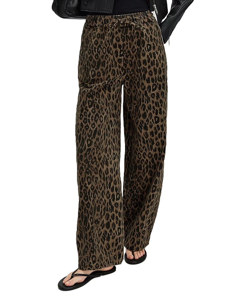 Kedera Womens Leopard Print Jeans Baggy Mid Rise Wide Leg Trousers High Waisted Drawstring Pants Animal Print Long Pants Loose - Image 1