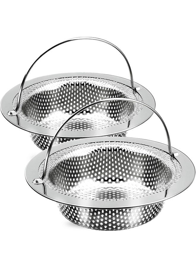2 Pack Kitchen Sink Drain Strainer with Handle, Stainless Steel Large Kitchen Sink Drain Basket Food Catcher, 4.5 inch Diameter, Rust Free - Image 1