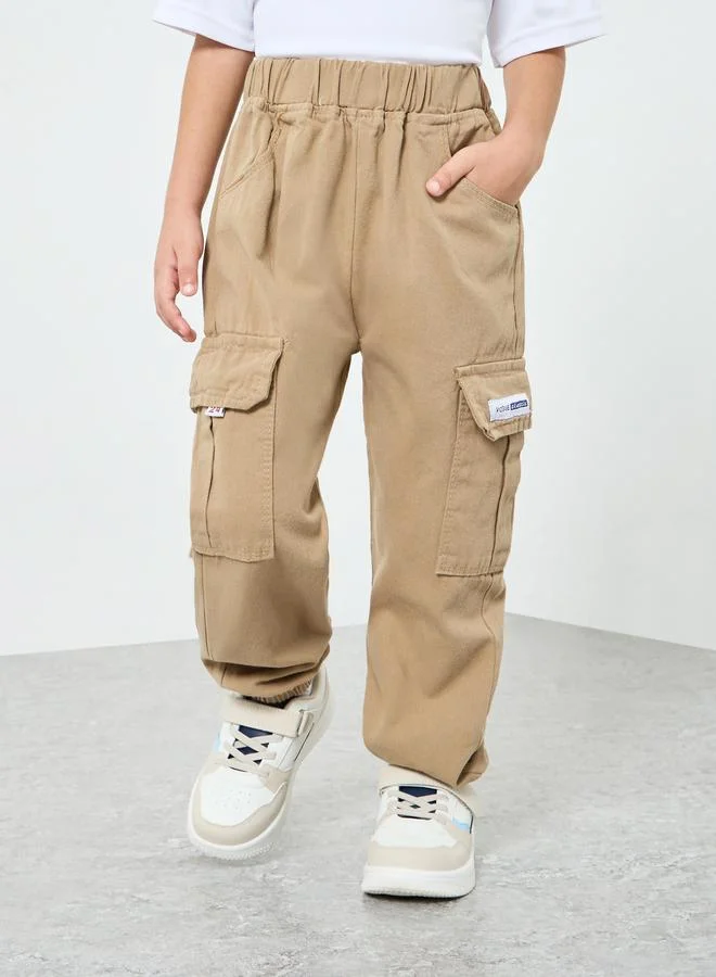 Styli Kids Beige Cotton Cargo Joggers