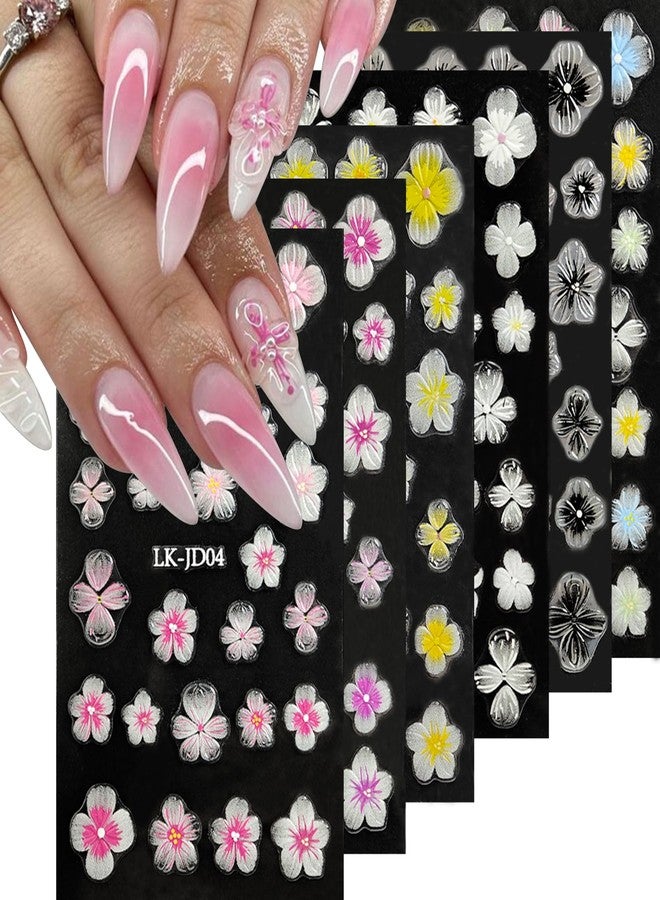VOTACOS Flowers Nail Stickers 5D Embossed Nail Art 6 Sheets Colorful Nails Decals 3D Self-Adhesive Plumeria Supplies for Women Girls Manicure Nail Decoration Spring Summer Nails Design Sticker - Image 1