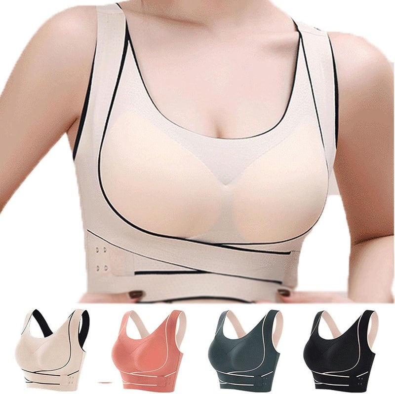 كلاراكو حمالة صدر رياضية تصحيحية بدون ظهر ومشبك أمامي متقاطع بدون أثر، حمالة صدر مريحة ومشد مع مشبك جانبي أمامي متقاطع وحمالات صدر من الدانتيل - Image 1