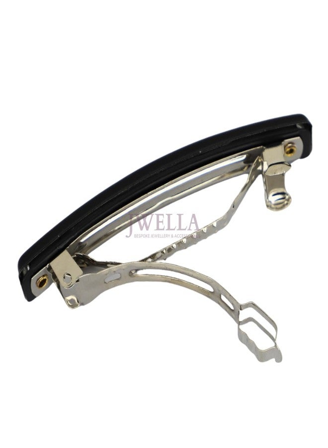 JWELLA Minimalist Rectangular Hair Clips for Women & Girls | Set of 2 Back-Grip Barrettes in Black & Beige | Sleek & Strong Metal Hold (Black & White) - Image 5