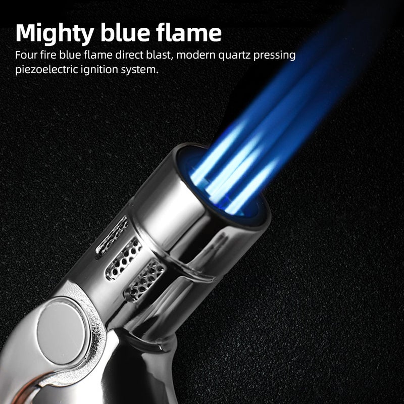 Cigar Ashtray Set: 3-Piece Black Stainless Steel - Windproof Blue Flame Lighter Precision Cutter for Cigar Enthusiasts Home Outdoor Smoking Areas - Image 3
