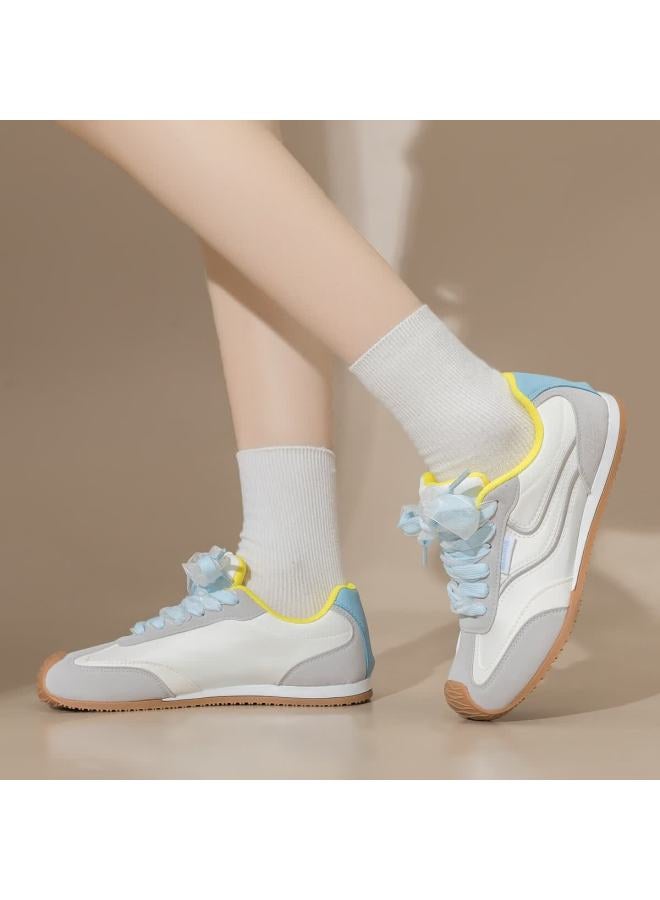 Pull Back Warrior Women's Retro Colorblock Sneakers Soft Sole Sports Shoes Wxy4774 Beige Gray Yellow Blue Size 40 - Image 1