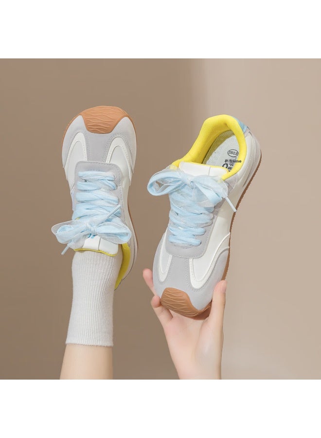 Pull Back Warrior Women's Retro Colorblock Sneakers Soft Sole Sports Shoes Wxy4774 Beige Gray Yellow Blue Size 40 - Image 3