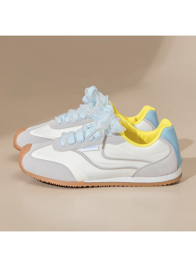 Pull Back Warrior Women's Retro Colorblock Sneakers Soft Sole Sports Shoes Wxy4774 Beige Gray Yellow Blue Size 40 - Image 5