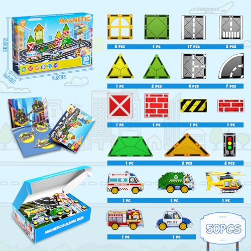 Magnetopia Magnetic Tiles Road Car SetMagnetic Building Blocks for Kids Learning Sensory Montessori Toys for 38 Year Old Boys Girls Birthday Gifts for 38 Year Old Boys Girls STEM Toys for Toddler - Image 5