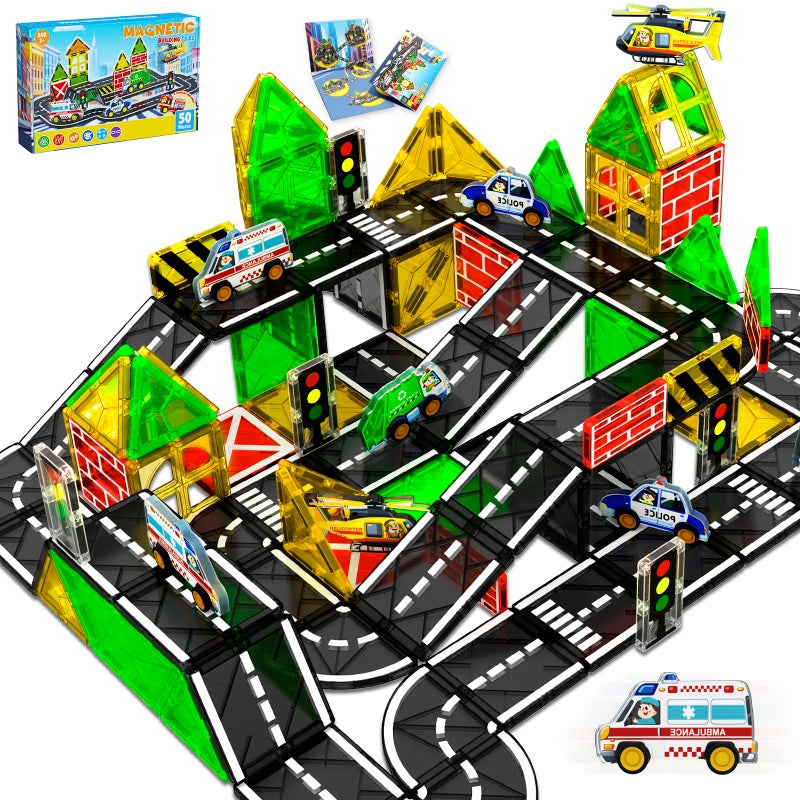 Magnetopia Magnetic Tiles Road Car SetMagnetic Building Blocks for Kids Learning Sensory Montessori Toys for 38 Year Old Boys Girls Birthday Gifts for 38 Year Old Boys Girls STEM Toys for Toddler - Image 3
