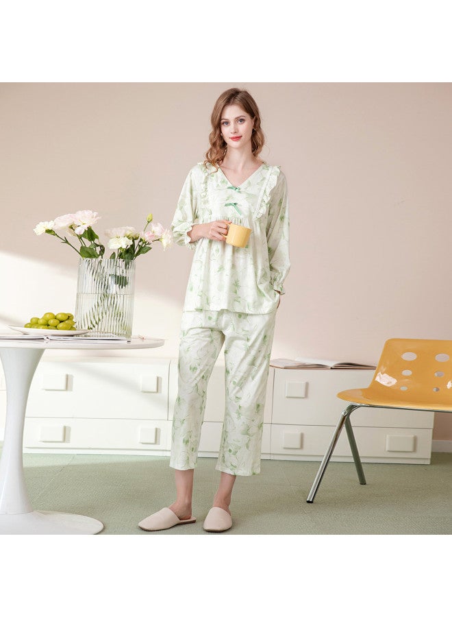 Fenton Cotton】women's V-neck Long-sleeve Sleepwear Set - Wearable Pullover Loungewear Outfit - Image 4