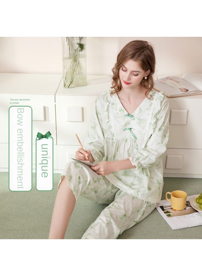 Fenton Cotton】women's V-neck Long-sleeve Sleepwear Set - Wearable Pullover Loungewear Outfit - Image 3