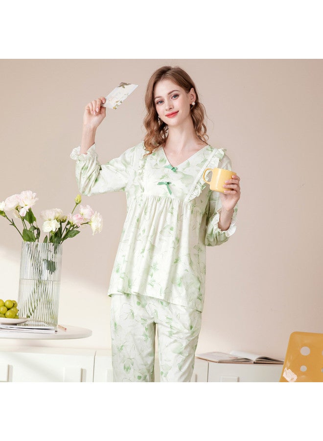 Fenton Cotton】women's V-neck Long-sleeve Sleepwear Set - Wearable Pullover Loungewear Outfit - Image 5