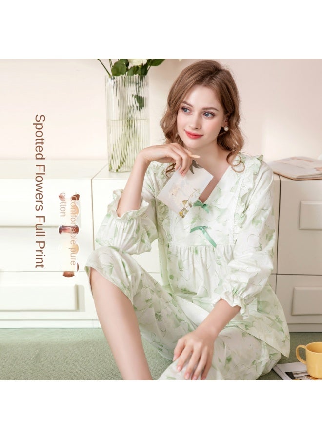 Fenton Cotton】women's V-neck Long-sleeve Sleepwear Set - Wearable Pullover Loungewear Outfit - Image 2