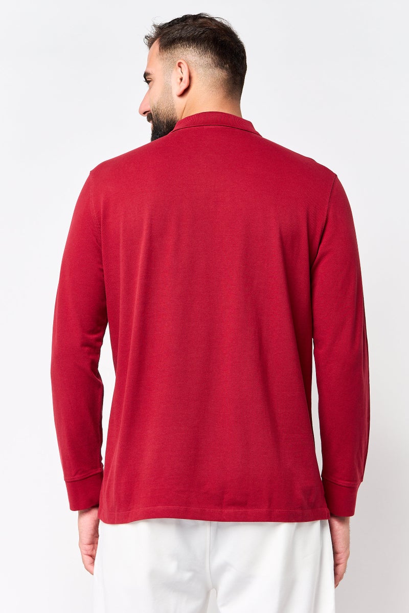 Celio Men Regular Fit Textured Long Sleeve Polo Shirt, Maroon - Image 4