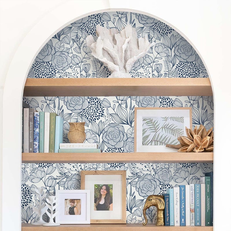 Wudnaye Navy Blue Floral Peel and Stick Wallpaper Blue and White Wallpaper 16.9"Ã—118" Navy Floral Stick and Peel Wall Paper Flowers Contact Paper Self Adhesive Removable Waterproof for Bathroom Decor - Image 5