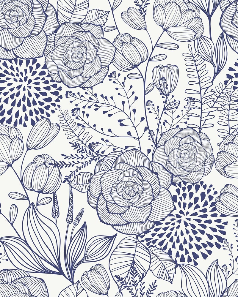 Wudnaye Navy Blue Floral Peel and Stick Wallpaper Blue and White Wallpaper 16.9"Ã—118" Navy Floral Stick and Peel Wall Paper Flowers Contact Paper Self Adhesive Removable Waterproof for Bathroom Decor - Image 1