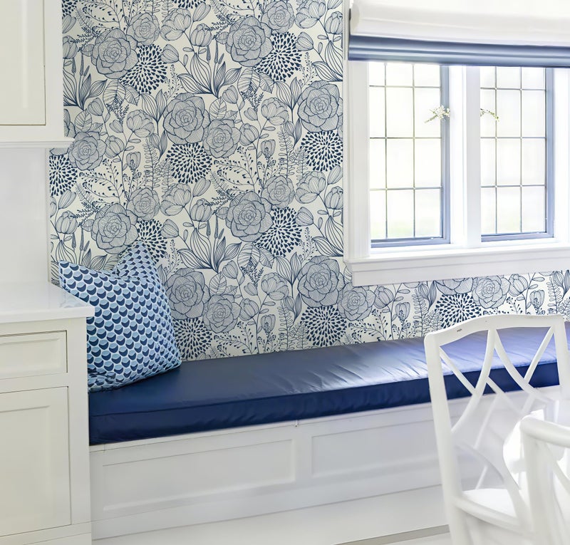 Wudnaye Navy Blue Floral Peel and Stick Wallpaper Blue and White Wallpaper 16.9"Ã—118" Navy Floral Stick and Peel Wall Paper Flowers Contact Paper Self Adhesive Removable Waterproof for Bathroom Decor - Image 4
