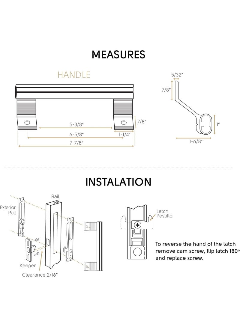 Bukela 2 Pack Sliding Door Handle, 8"Aluminum Sliding Glass Door Pull Fits 6-5/8 in Mounting Holes, Aluminium Sliding Patio Door Handles, for Damaged Door Pull, Patio and Glass Doors, Replacement Door Handle - Image 3
