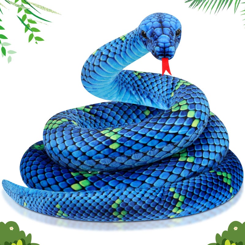 HI-BOOM Hiboom Giant Snake Plush 110 Inch Large Stuffed Animal Realistic Stuffed Lifelike Snake for Easter Birthday Party Gifts Decoration Prank Props Blue - Image 3