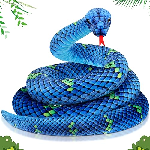HI-BOOM Hiboom Giant Snake Plush 110 Inch Large Stuffed Animal Realistic Stuffed Lifelike Snake for Easter Birthday Party Gifts Decoration Prank Props Blue - Image 1
