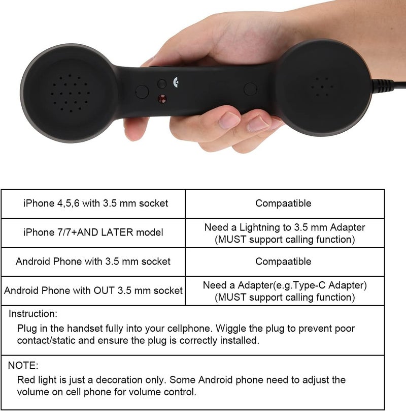 COSMOS Retro Handset Cell Phone Receiver MIC Microphone Speaker for Smartphone Cellphone with 3.5 mm Socket, Black Color with Marble Pattern Carrying Bag - Image 5