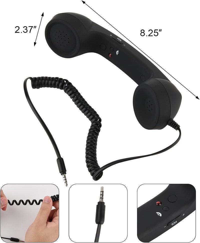 COSMOS Retro Handset Cell Phone Receiver MIC Microphone Speaker for Smartphone Cellphone with 3.5 mm Socket, Black Color with Marble Pattern Carrying Bag - Image 3