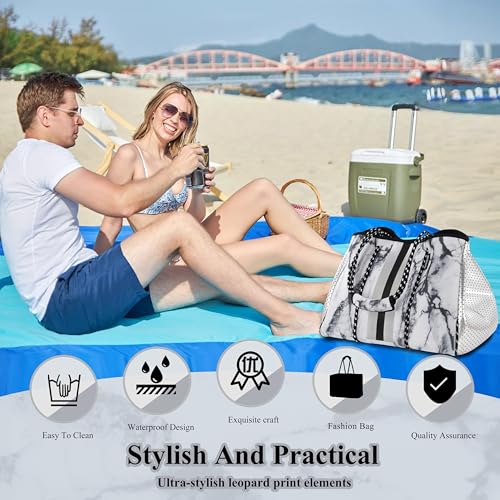 QOGiR Neoprene Multipurpose Beach Bag Tote with Inner Zipper Pocket (Marble, Large) - Image 5