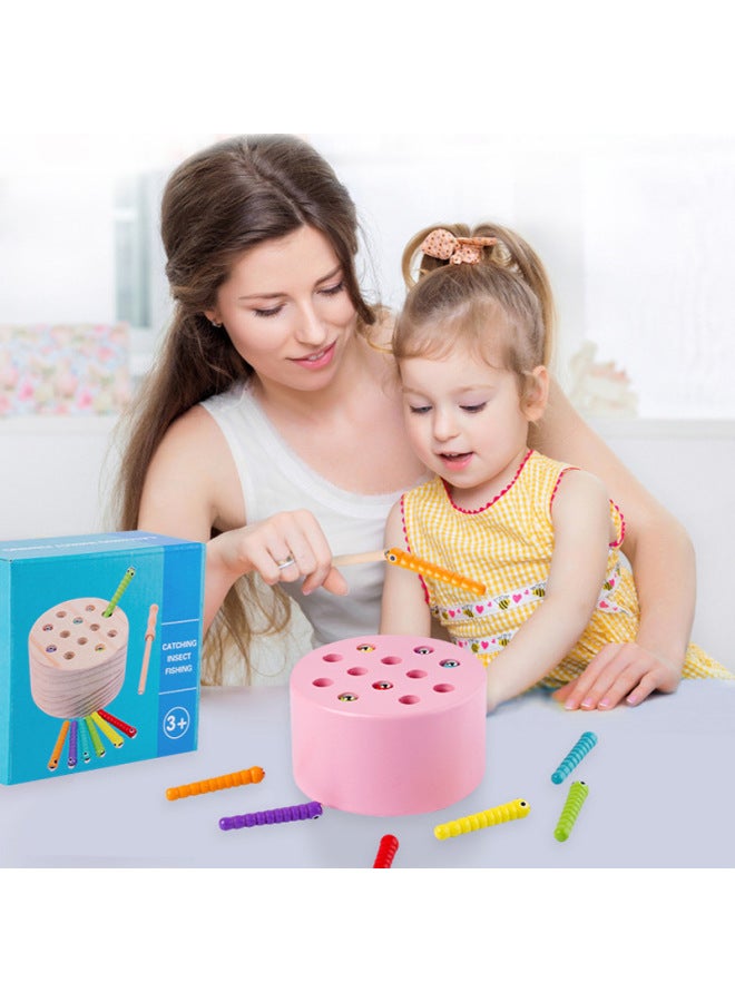 Montessori Children's Wooden Magnetic Insect Catching Baby Toys 0-1 Years Old 2 Baby Early Education Educational Parent-child Interactive Small Game-Color:Macaron Purple - Image 4