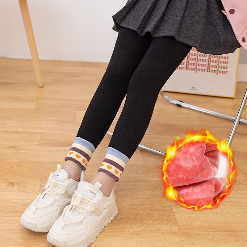 Northern Extra Thick Children'S Leggings Winter Fleece-Lined Thickened Outer Wear Girls' Warm Pants Love Baby Cropped Pants Cotton - Image 1