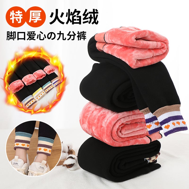 Northern Extra Thick Children'S Leggings Winter Fleece-Lined Thickened Outer Wear Girls' Warm Pants Love Baby Cropped Pants Cotton - Image 5