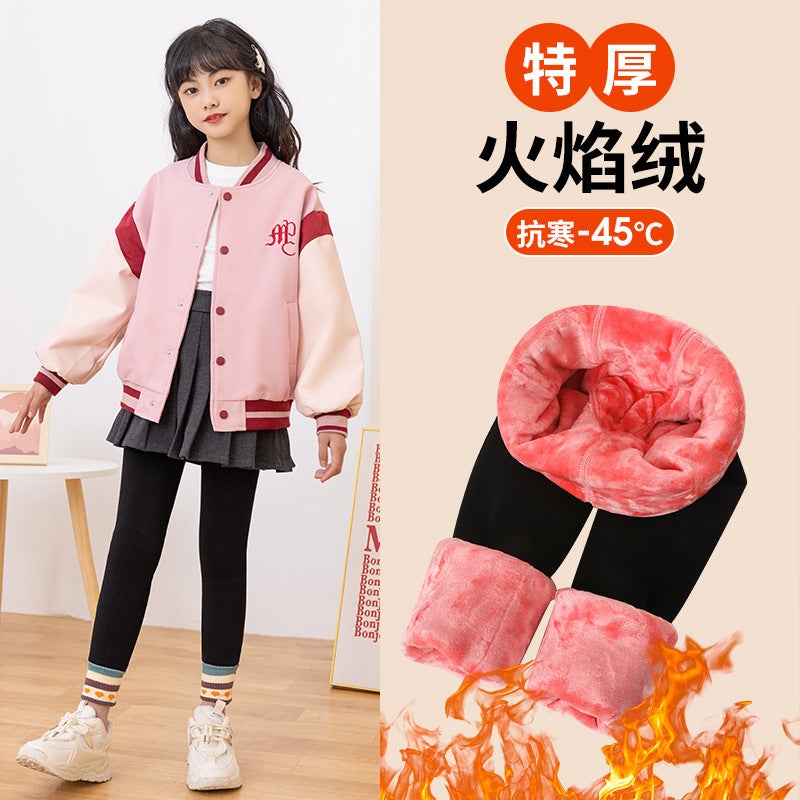 Northern Extra Thick Children'S Leggings Winter Fleece-Lined Thickened Outer Wear Girls' Warm Pants Love Baby Cropped Pants Cotton - Image 4