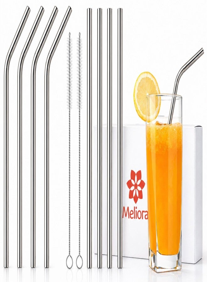 Meliora Reusable Stainless Steel Straws – 8.5" Metal Drinking Straws with Brush | BPA-Free | 2 Bent + 2 Straight Straws | Thick, Durable, Long Straws for Smoothies, Juice, Coffee (Pack of 2 - Image 1