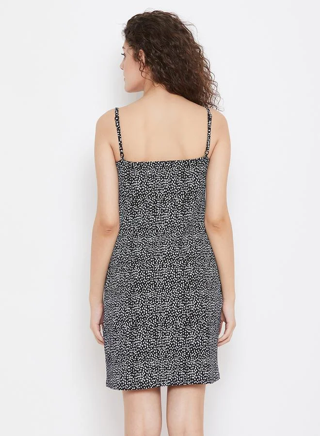Clovia Clovia Women Black Sleeveless Polka Dot Nightdress