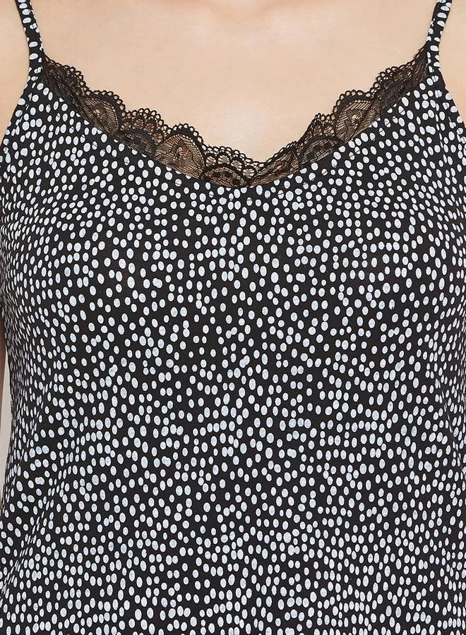 Clovia Clovia Women Black Sleeveless Polka Dot Nightdress