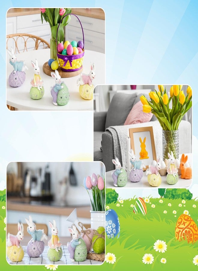DoubleFill مجموعة تماثيل أرنب عيد الفصح من دبل فيل، 4 قطع، تماثيل خشبية ربيعية لتزيين الطاولة، مع بيض، زينة مثالية للحفلات والعطلات الربيعية والمنزلية وعيد الفصح. - Image 4