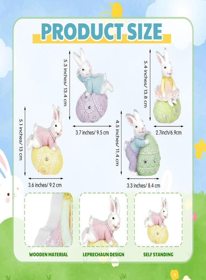 DoubleFill مجموعة تماثيل أرنب عيد الفصح من دبل فيل، 4 قطع، تماثيل خشبية ربيعية لتزيين الطاولة، مع بيض، زينة مثالية للحفلات والعطلات الربيعية والمنزلية وعيد الفصح. - Image 3