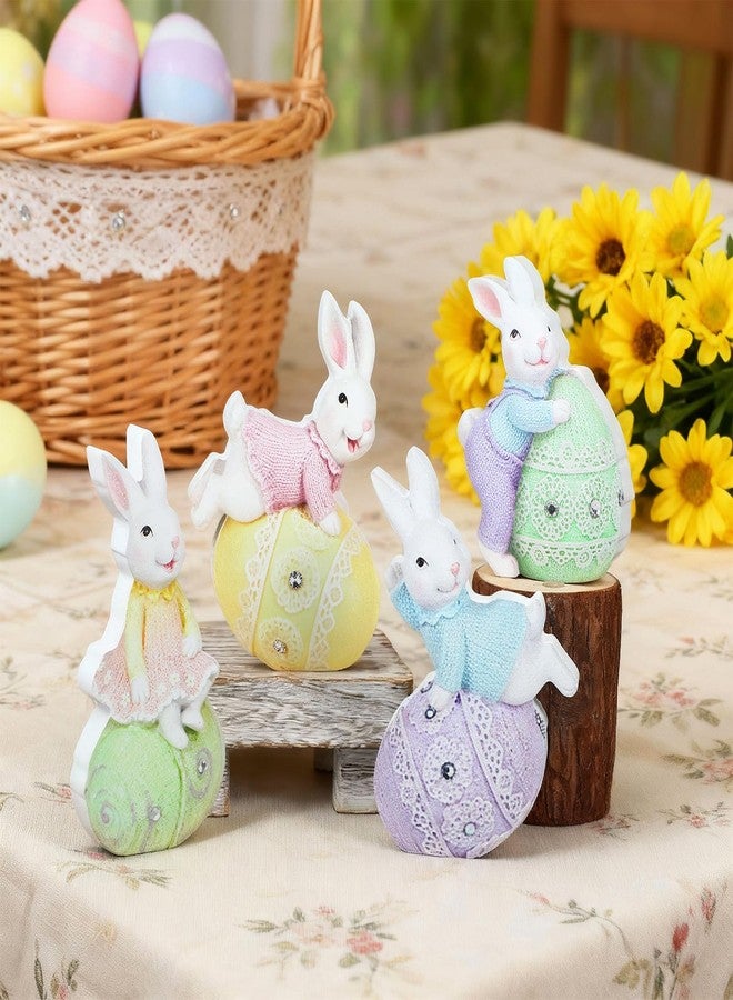 DoubleFill مجموعة تماثيل أرنب عيد الفصح من دبل فيل، 4 قطع، تماثيل خشبية ربيعية لتزيين الطاولة، مع بيض، زينة مثالية للحفلات والعطلات الربيعية والمنزلية وعيد الفصح. - Image 1