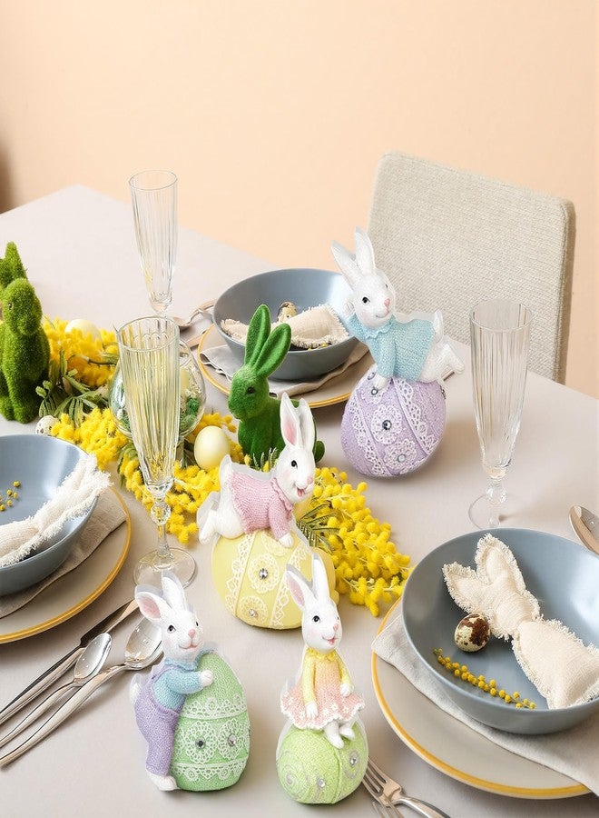 DoubleFill مجموعة تماثيل أرنب عيد الفصح من دبل فيل، 4 قطع، تماثيل خشبية ربيعية لتزيين الطاولة، مع بيض، زينة مثالية للحفلات والعطلات الربيعية والمنزلية وعيد الفصح. - Image 2