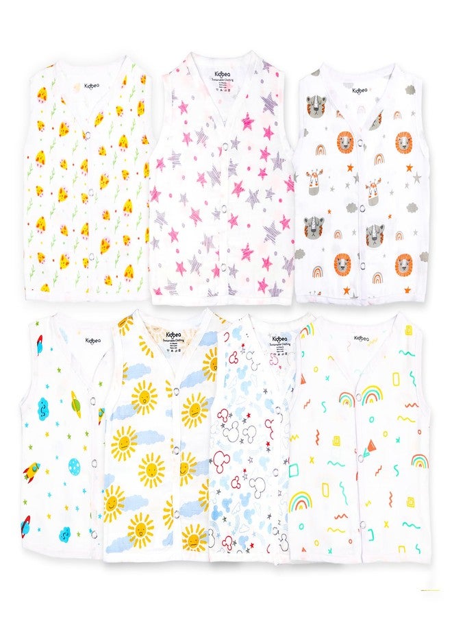 Kidbea Mulmul Cotton Muslin Jhabla | Summer Wear | Cloth for Baby Boys Cute Chick| Star| Tiger| Mickey| Space| Sun | Rainbow Print | Boys Pacl of 7 (3 Months to 6 Months) - Image 1
