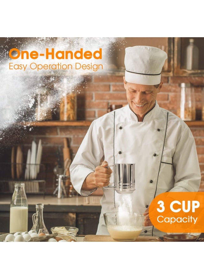 Flour Sifter , 3 Cup Stainless Steel , Great Double-layer Baking Sifters for all Baking Flour and Powdered sugar, Flour Strainer - Image 4