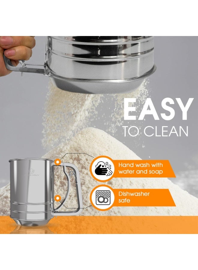 Flour Sifter , 3 Cup Stainless Steel , Great Double-layer Baking Sifters for all Baking Flour and Powdered sugar, Flour Strainer - Image 2