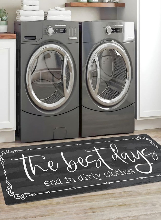 KOZYFLY Laundry Room Rug Runner 20"x60" Non Slip Kitchen Rugs Washable Laundry Room Mat Waterproof Mudroom Floor Carpet Runner Farmhouse Decor, 1.7x5ft, Dark Grey, The Best Days - Image 1