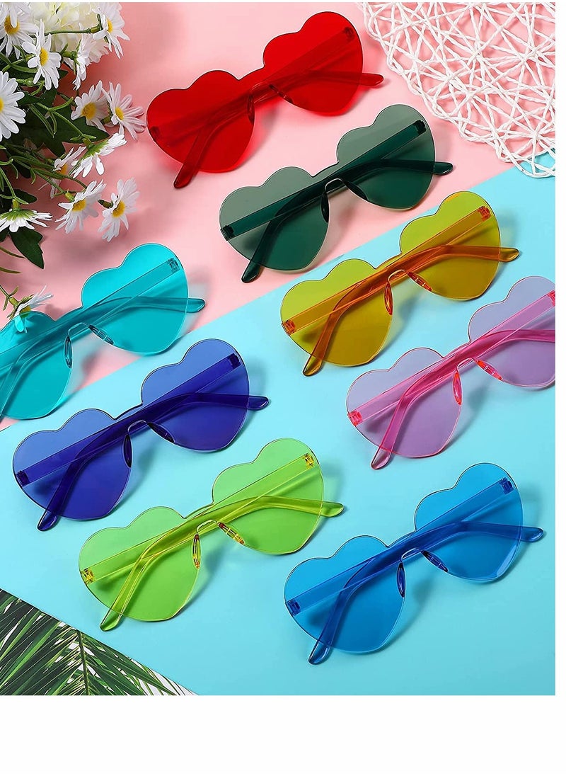 KASTWAVE - 8 Pairs Of Heart-Shaped Rimless Sunglasses, Rimless Glasses, Fashionable Transparent Colored Glasses, Candy-Colored Glasses, Suitable For Party Gift Role Playing - Image 1