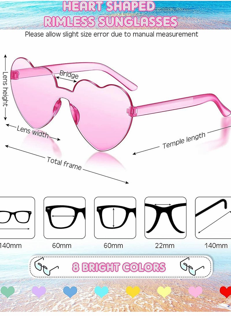 KASTWAVE - 8 Pairs Of Heart-Shaped Rimless Sunglasses, Rimless Glasses, Fashionable Transparent Colored Glasses, Candy-Colored Glasses, Suitable For Party Gift Role Playing - Image 1