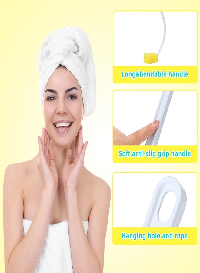 Uiifan 4 Pcs Long Handle Bath Sponge Yellow Back Sponge on a Stick Round and 8 Shape Back Washer for Shower White Handle Butt Scrubber Bathing Brush for Foot Body Cleaning Bathing Limited Motion - Image 3
