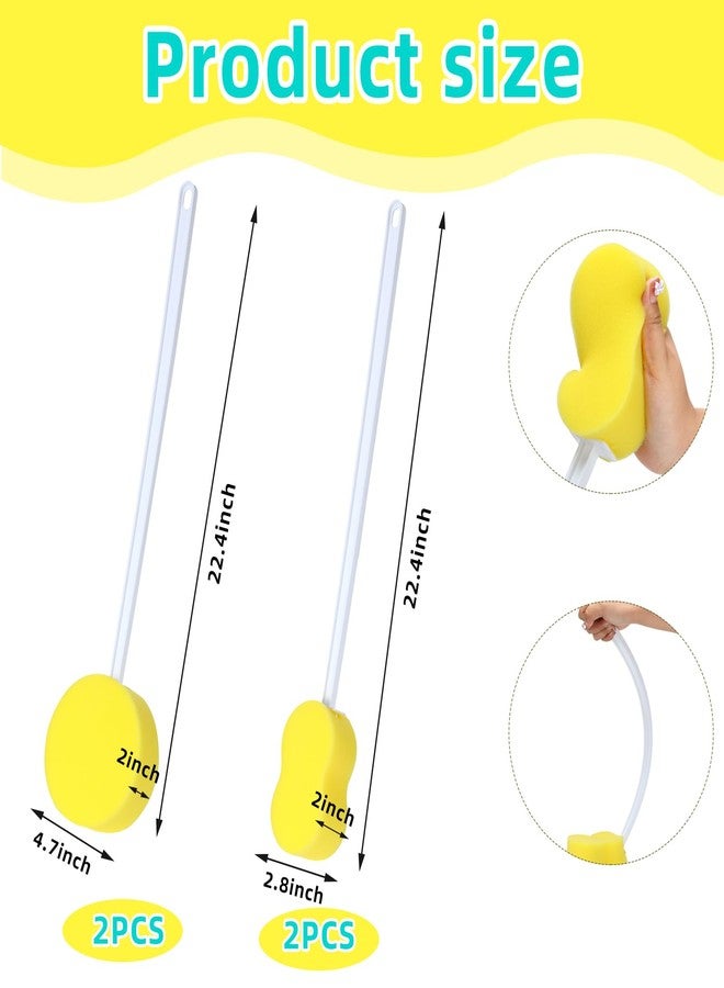 Uiifan 4 Pcs Long Handle Bath Sponge Yellow Back Sponge on a Stick Round and 8 Shape Back Washer for Shower White Handle Butt Scrubber Bathing Brush for Foot Body Cleaning Bathing Limited Motion - Image 2