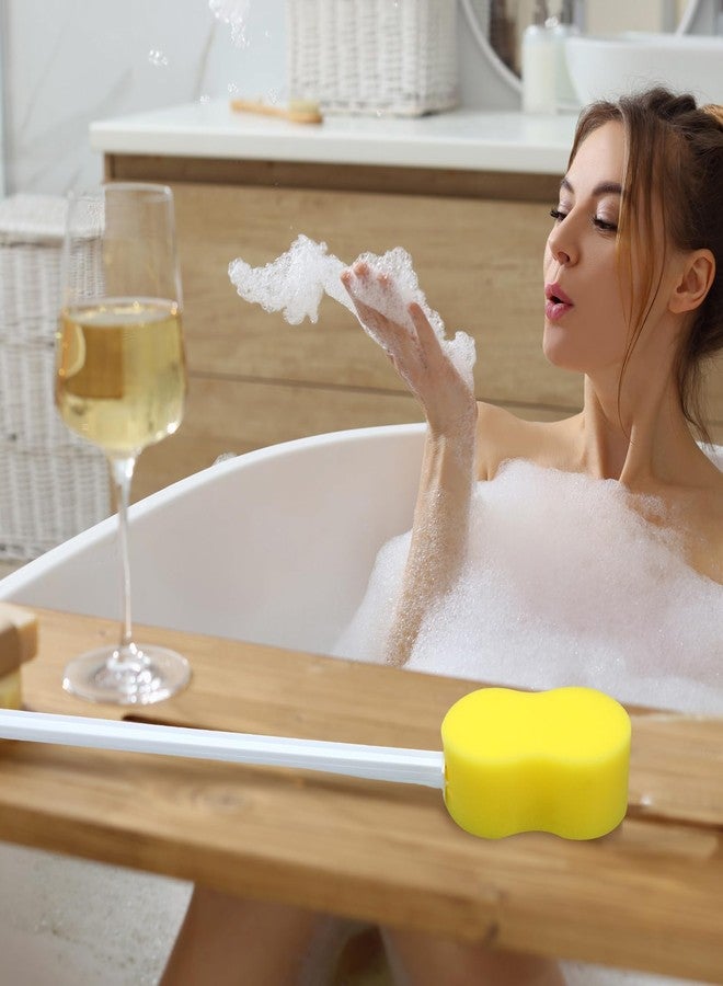 Uiifan 4 Pcs Long Handle Bath Sponge Yellow Back Sponge on a Stick Round and 8 Shape Back Washer for Shower White Handle Butt Scrubber Bathing Brush for Foot Body Cleaning Bathing Limited Motion - Image 5
