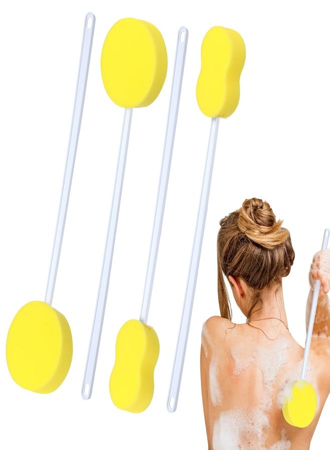 Uiifan 4 Pcs Long Handle Bath Sponge Yellow Back Sponge on a Stick Round and 8 Shape Back Washer for Shower White Handle Butt Scrubber Bathing Brush for Foot Body Cleaning Bathing Limited Motion - Image 1