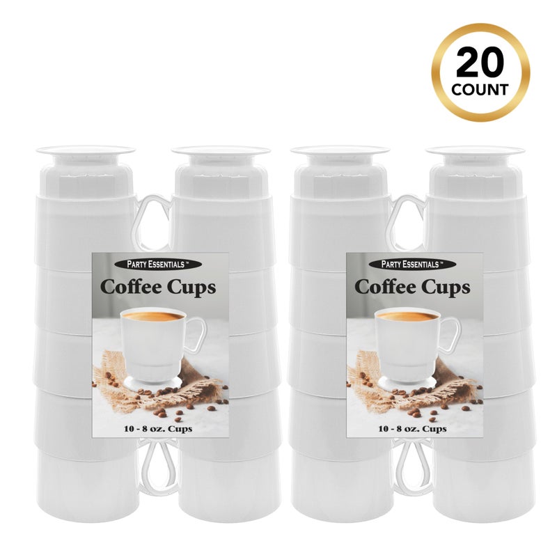 Party Essentials 8-Ounce Hard Plastic Coffee Cup/Tea Mug with Handle  20-Count  Deluxe White - Image 3