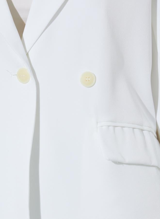 Styli White Solid Double-Breasted Loose Fit Blazer - Image 3