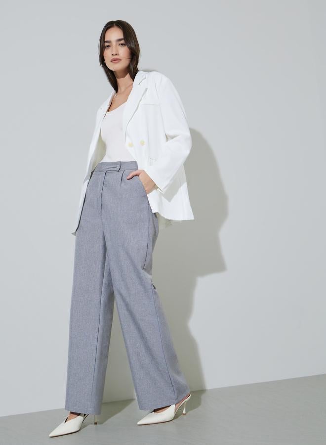 Styli White Solid Double-Breasted Loose Fit Blazer - Image 2